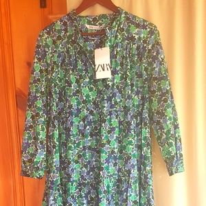 NWT ZARA Blue Flower Dress